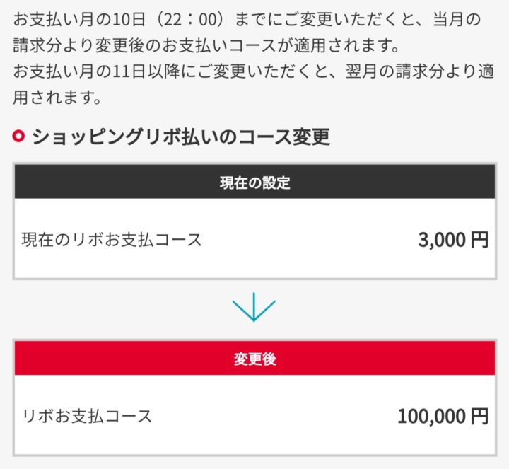 ショッピングリボ払いのコース変更